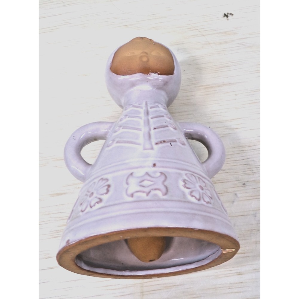 Vintage Genin Trudeau Redware Bell Girl Angel Figure 5 1/2" Made in Japan Pink